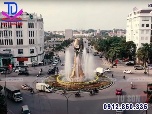 Đài phun nước bùng binh công trình trang trí trong không gian đô thị hiện đại.