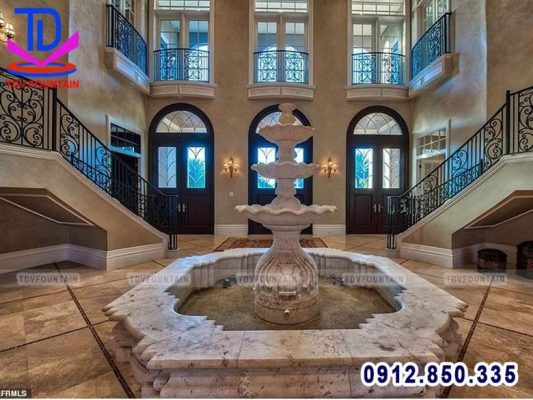 Đài phun nước tầng tràn cần được thiết kế hài hòa với phong cách kiến trúc