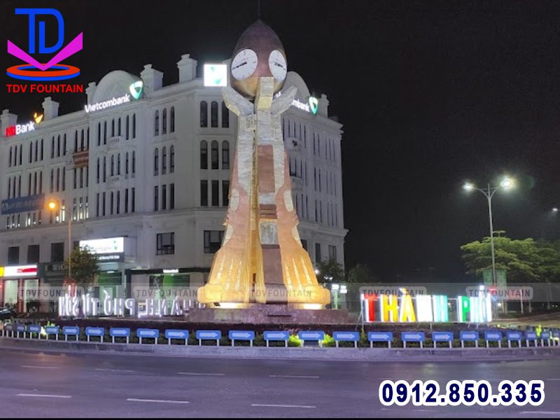 Thi công Đài phun nước cột đồng hồ Từ Sơn - Bắc Ninh