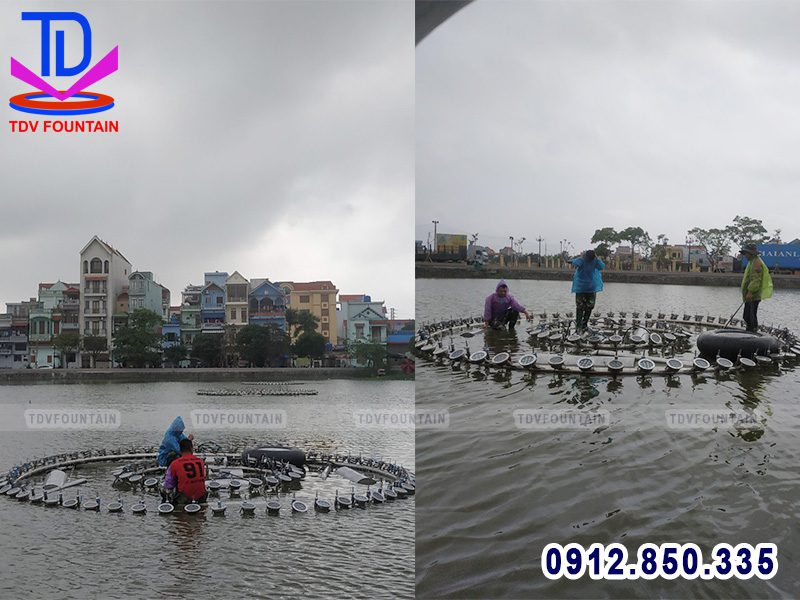 Thi công lắp đặt hệ thống phao nổi trên hồ huyện Giao Thủy