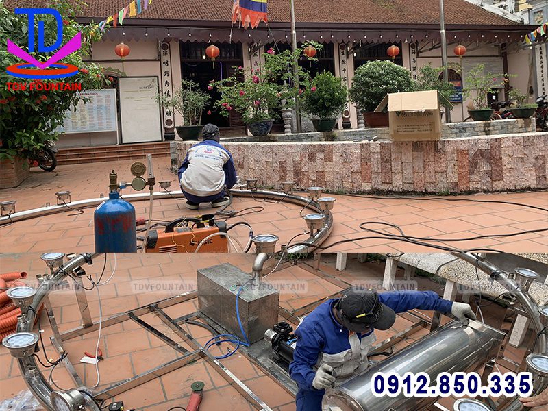 Lắp đặt đài phun nước tại đình làng Giáp Nhị