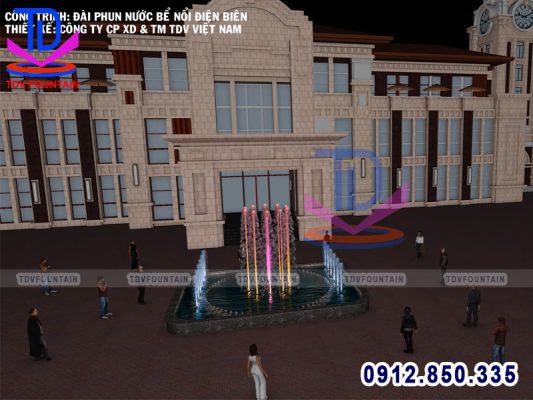 Thiết kế dựng phim hiệu ứng phun nước 3D đài phun nước bể vuông tại Điện Biên
