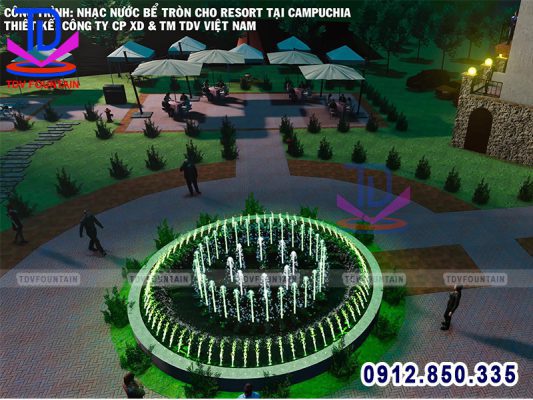 Thiết kế đài phun nước bể tròn cho resort tại Campuchia
