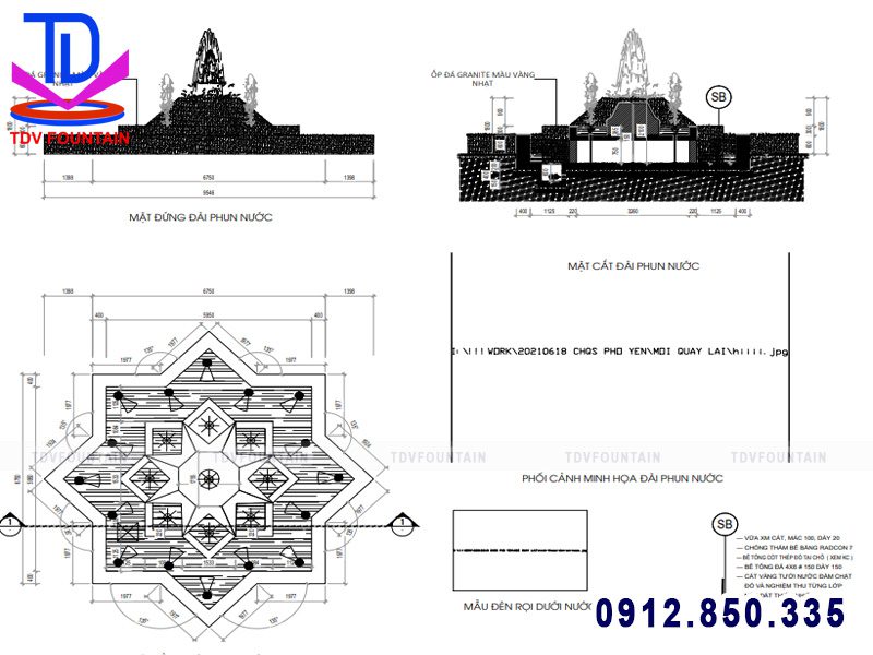 Bản vẽ thiết kế đài phun nước Bộ chỉ huy Quân sự Phổ Yên
