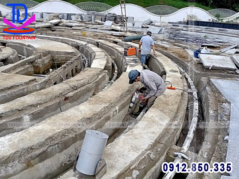Thi công sàn nhạc nước phố đi bộ TP Vinh