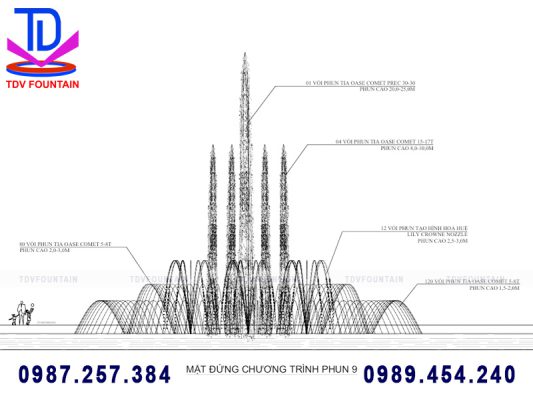 Bản vẽ đài phun nước phao nổi hồ Noong Luông