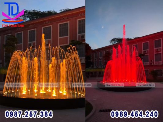 Đài phun nước kiến trúc, công trình cảnh quan sử dụng hệ thống phun nước thiết kế hài hòa.